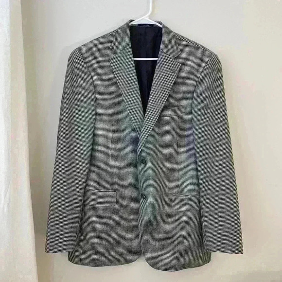100% cashmere LORO PIANA black and white houndstooth SIZE 43R two button blazer - Picture 1 of 8